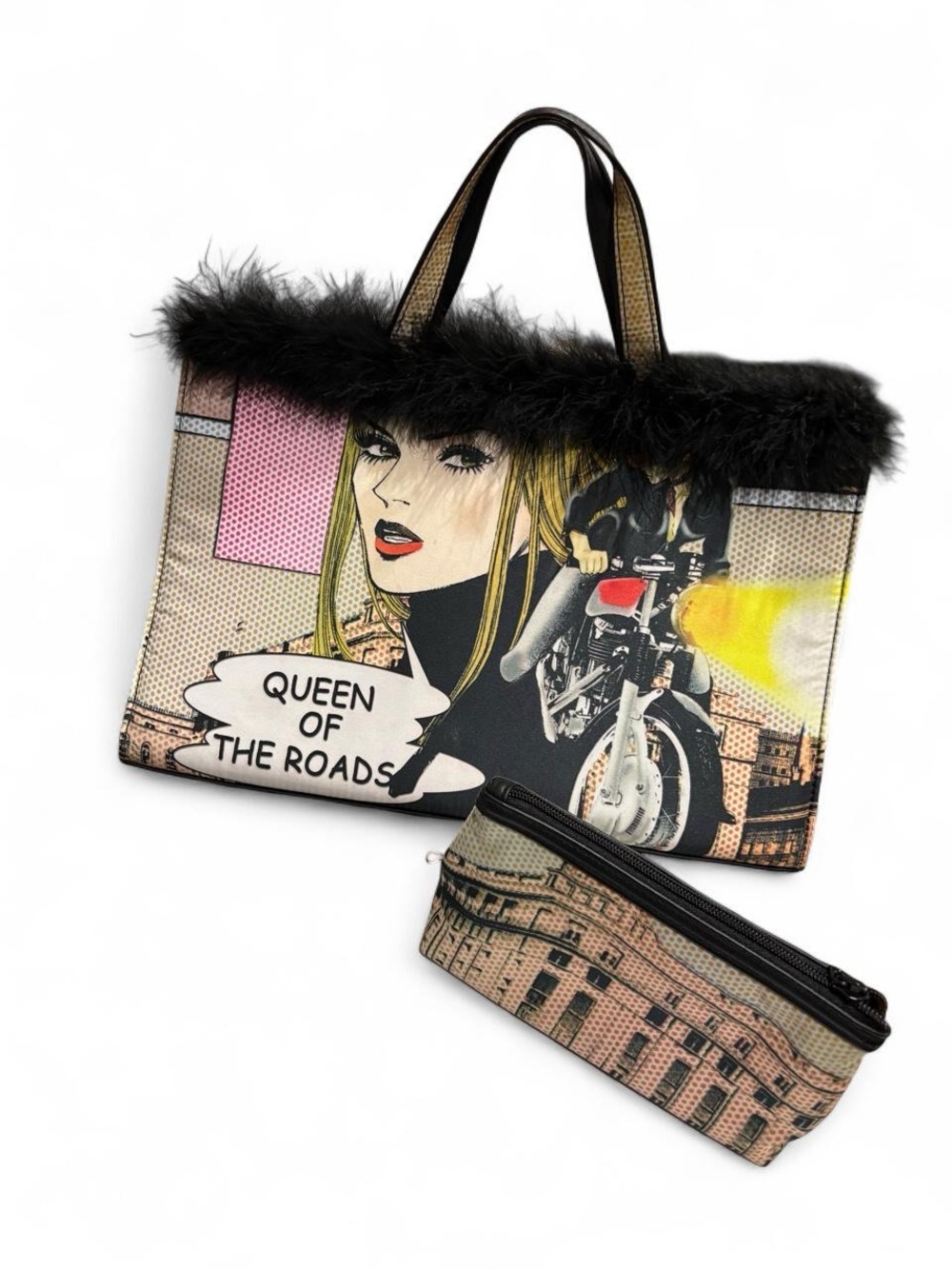 Vintage / Y2K Pop Art "Queen of the Roads" Tote Bag Set with Matching Pouch